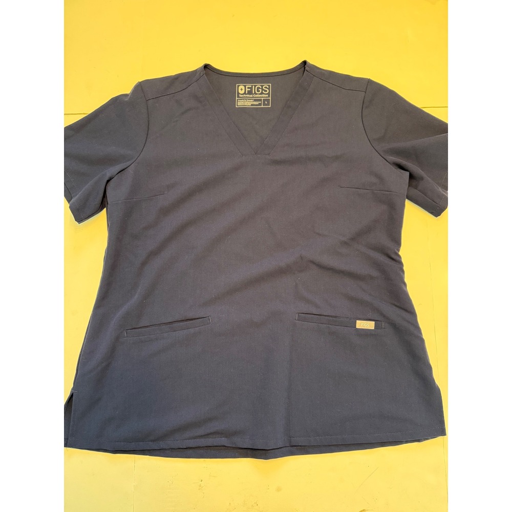 Figs Technical Collection Navy Blue V-Neck Scrub Top Womens Large 3-Pocket